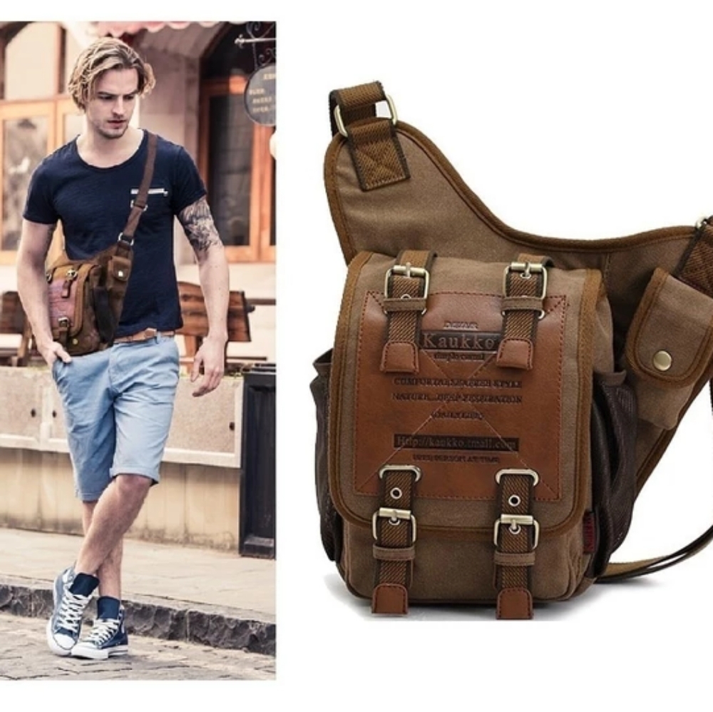 Mens Vintage Canvas Shoulder Messenger Bag Chest Leather Patchwork 2026 Bag